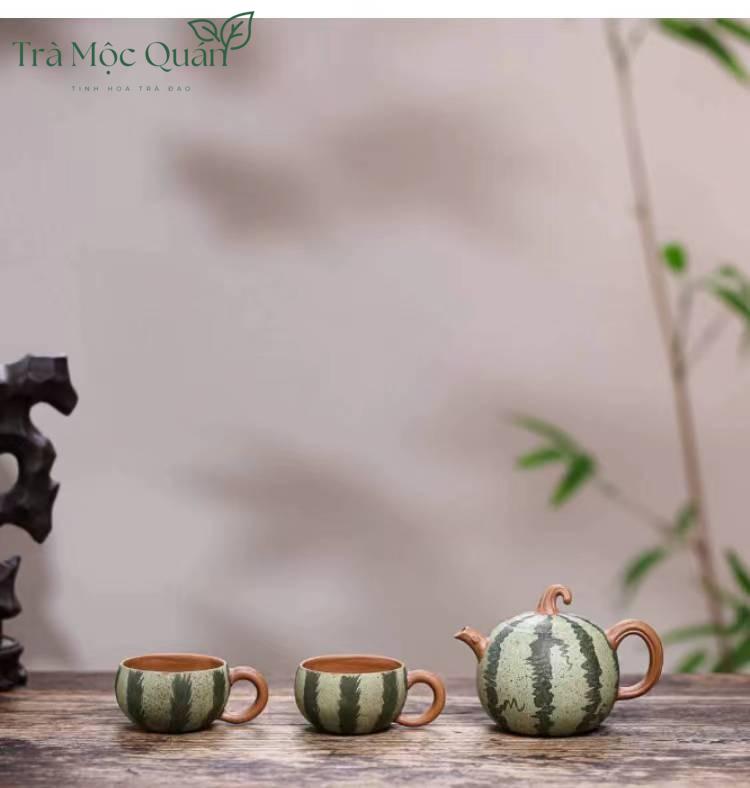 Ấm Tử Sa Độc Ẩm Dáng Quả Dưa Hấu ATS36