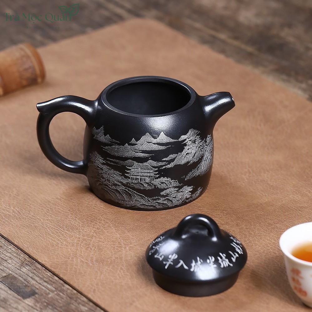Ấm Tử Sa Tần Quyền Huyền Thiết Thạch Hoàng Khắc Sơn Thủy 300ml ATS49