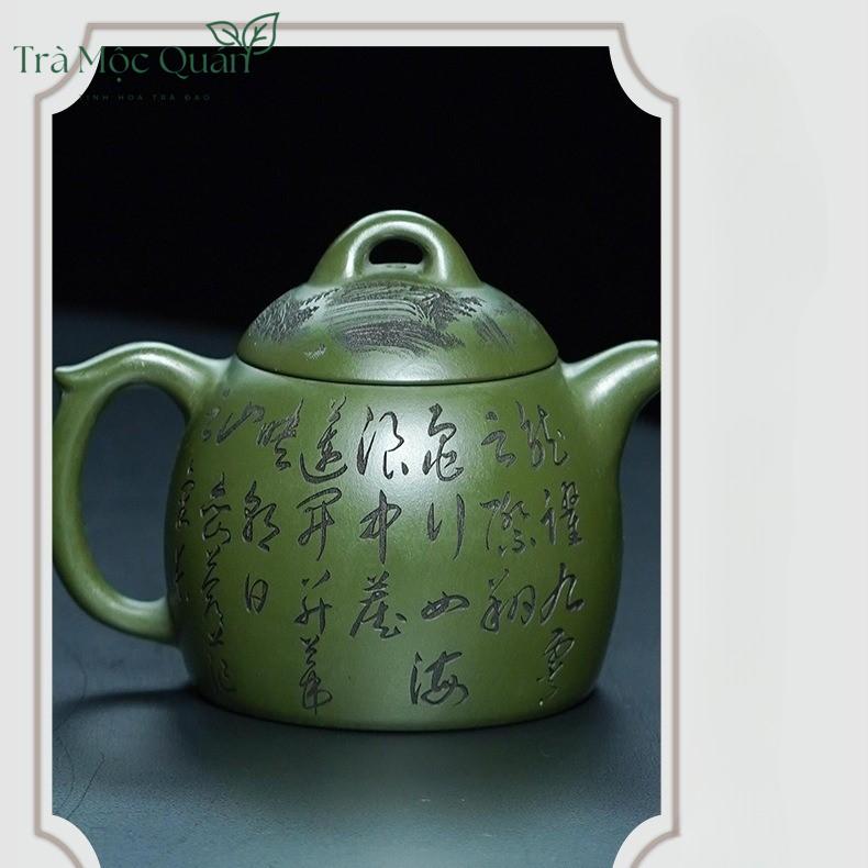 Ấm Tử Sa Tần Quyền Lục Nê Khắc Long Quy Sơn Thủy 300ml ATS46