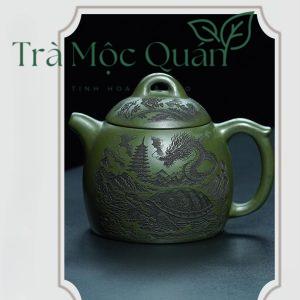 Ấm Tử Sa Tần Quyền Lục Nê Khắc Long Quy Sơn Thủy 300ml ATS46