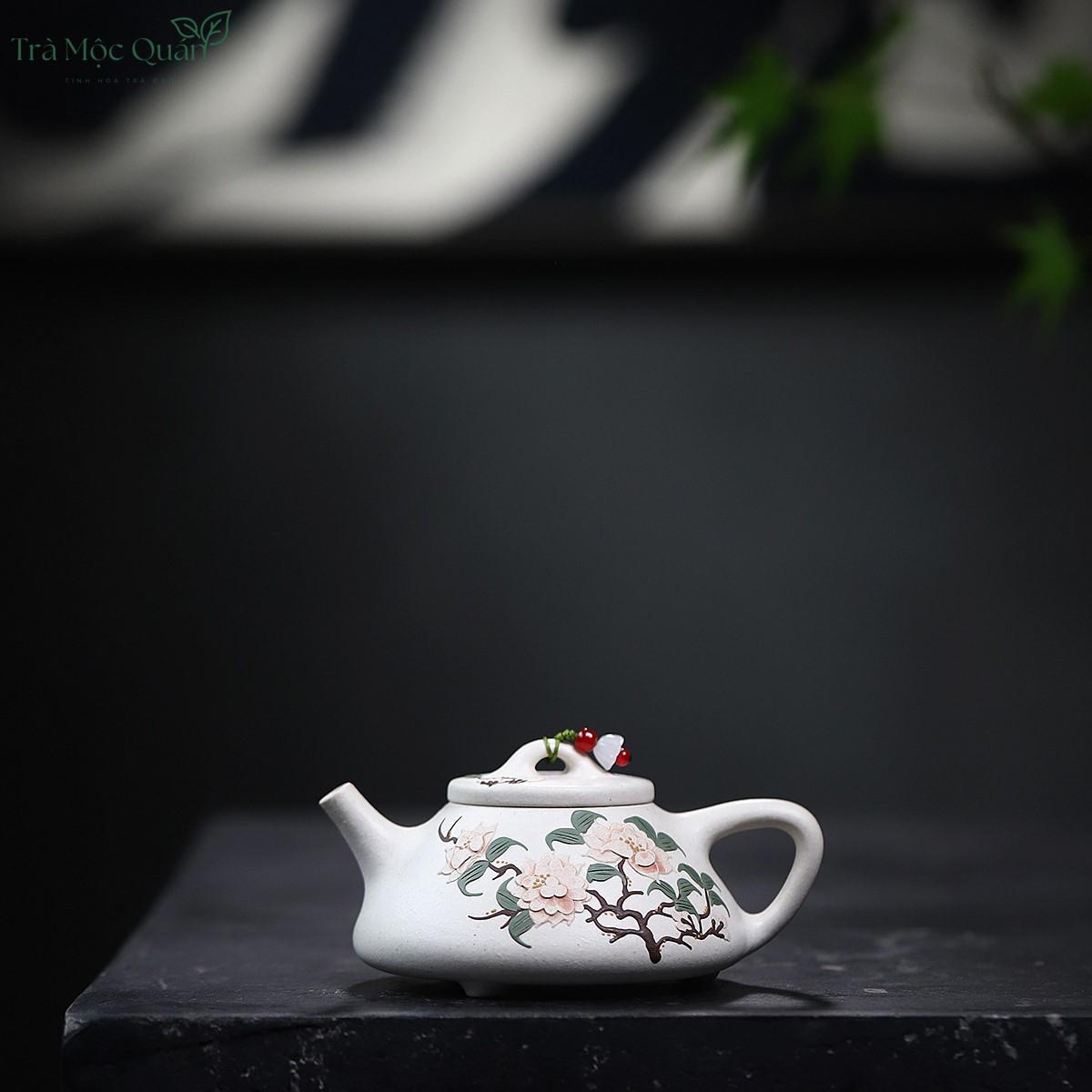 Ấm Tử Sa Thạch Biều Hoa Mẫu Đơn Bạch Đoạn Nê ATS7