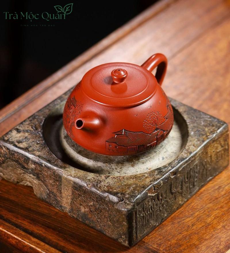 Ấm Tử Sa Thạch Biều Vẽ Cảnh Sắc Giang Nam ATS10