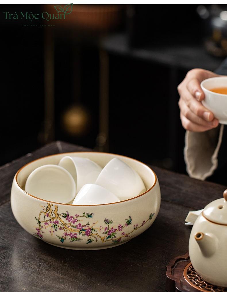 Ang Trà Gốm Sứ Men Rạn Tráng Ấm Trà, Chén Trà AT254