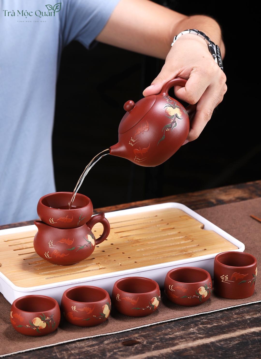 Bộ Ấm Chén Chu Sa Phúc Thọ Song Toàn BAT7
