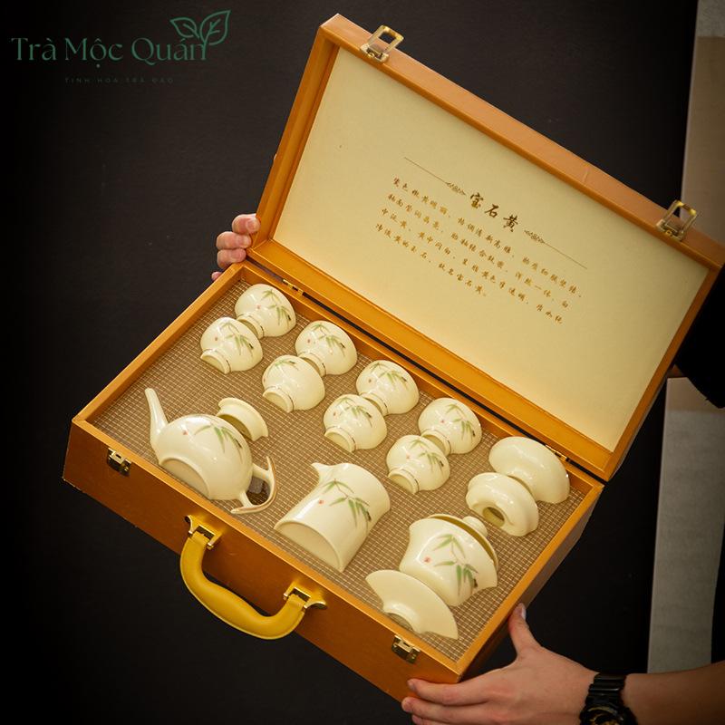 Bộ Ấm Chén Sứ Hoàng Dương Chi Ngọc Trúc Vận BAT10