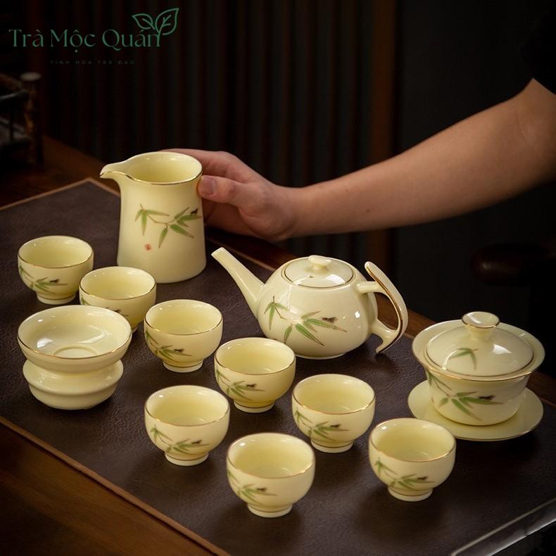 Bộ Ấm Chén Sứ Hoàng Dương Chi Ngọc Trúc Vận BAT10