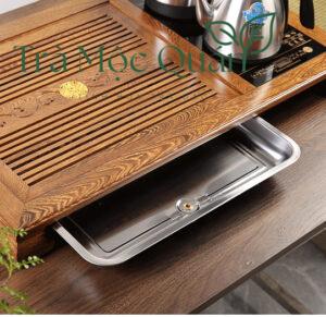 Bộ Bàn Trà Điện Gỗ Mun Đuôi Công Khay Inox Cao Cấp BTD2