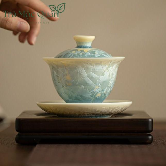 Bộ Chén Khải Băng Hoa Kết Tinh Kèm Khay Trà CK52