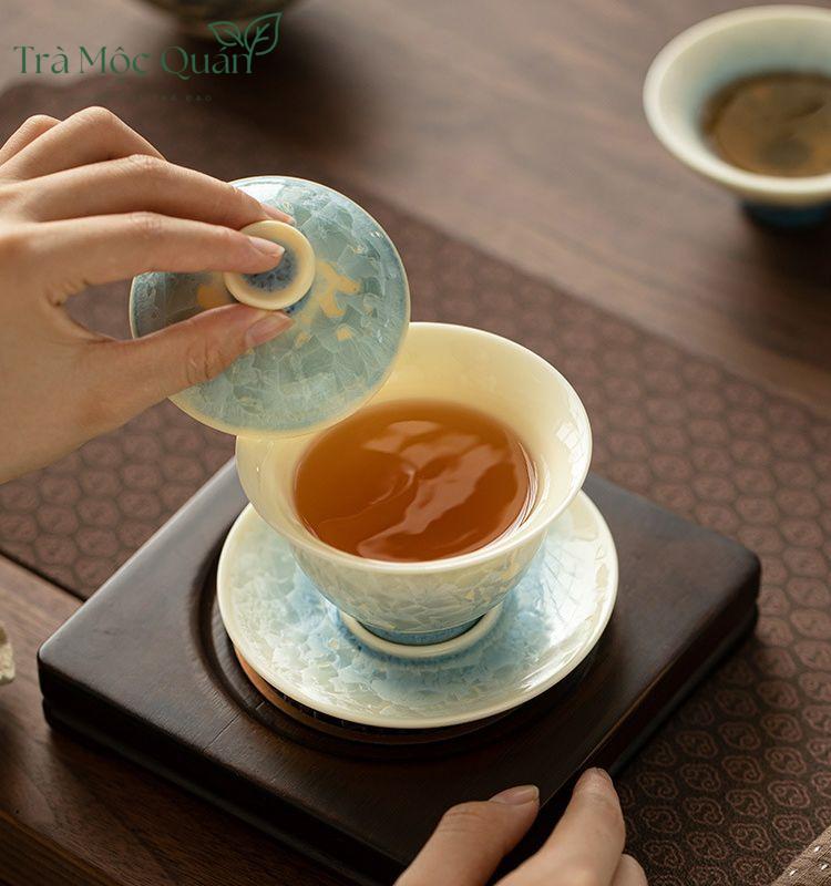 Bộ Chén Khải Băng Hoa Kết Tinh Kèm Khay Trà CK52