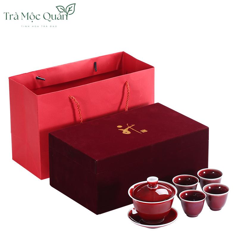 Bộ Chén Khải Men Thúy Hồng Cao Cấp 200ml CK55