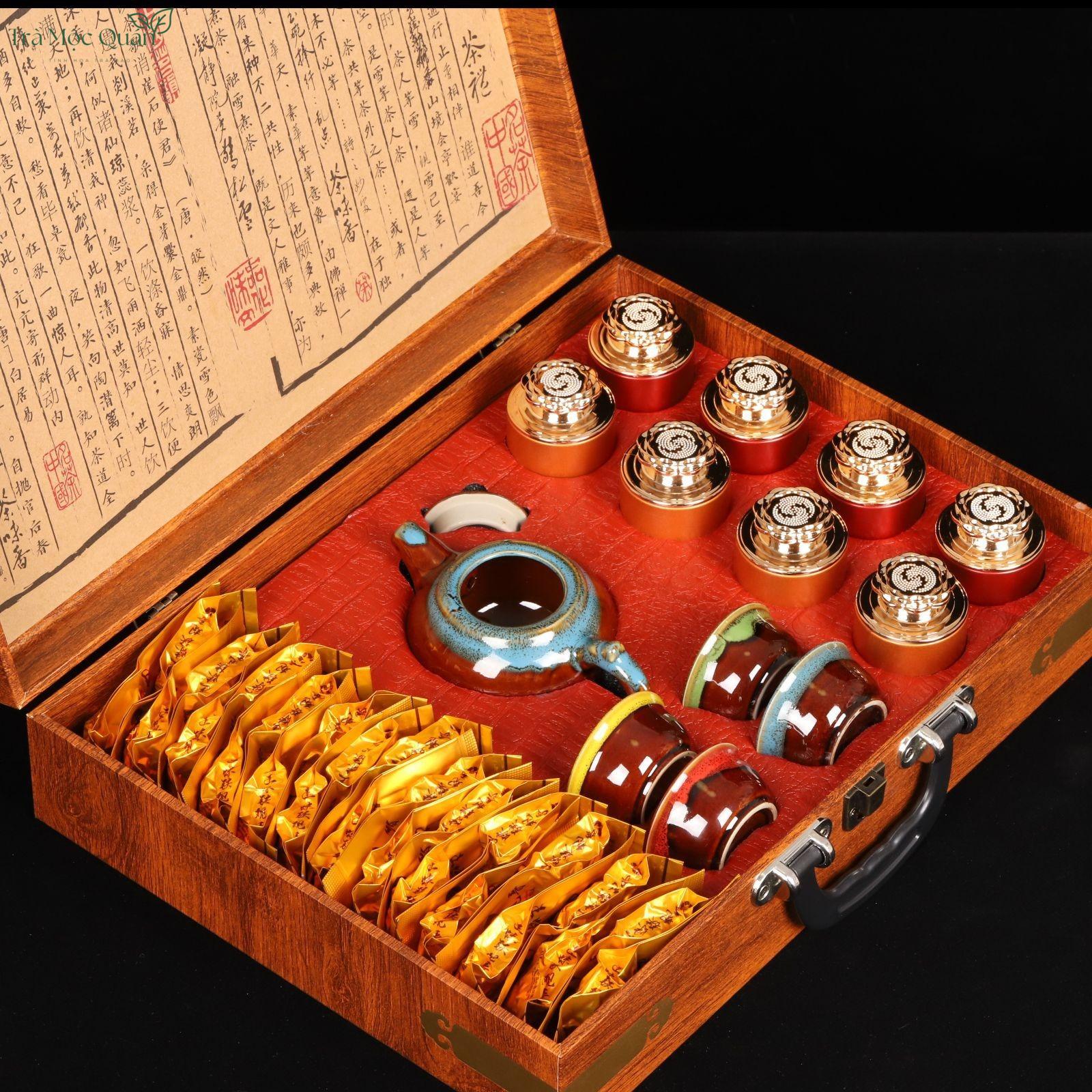 Bộ Tam Đại Danh Trà (Kim Tuấn Mi – Đại Hồng Bào – Thiết Quan Âm) Kèm Ấm Trà QA66