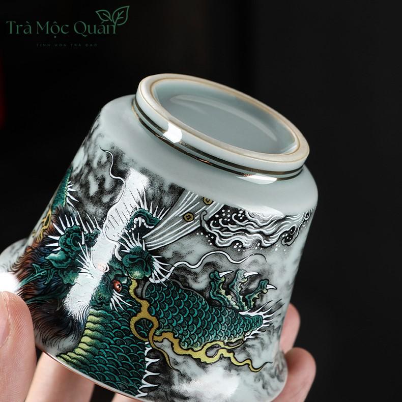 Chén Khải Pha Trà Thanh Long Sứ Tráng Men 220ml CK56