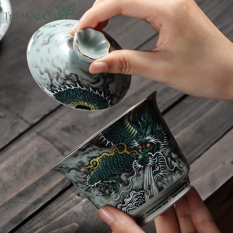 Chén Khải Pha Trà Thanh Long Sứ Tráng Men 220ml CK56