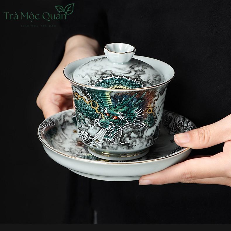 Chén Khải Pha Trà Thanh Long Sứ Tráng Men 220ml CK56