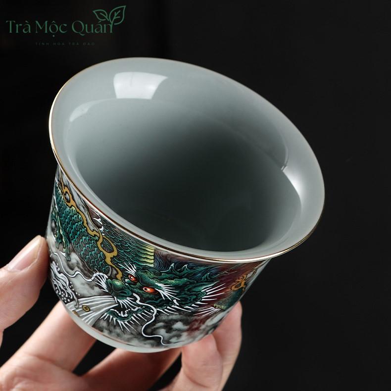 Chén Khải Pha Trà Thanh Long Sứ Tráng Men 220ml CK56