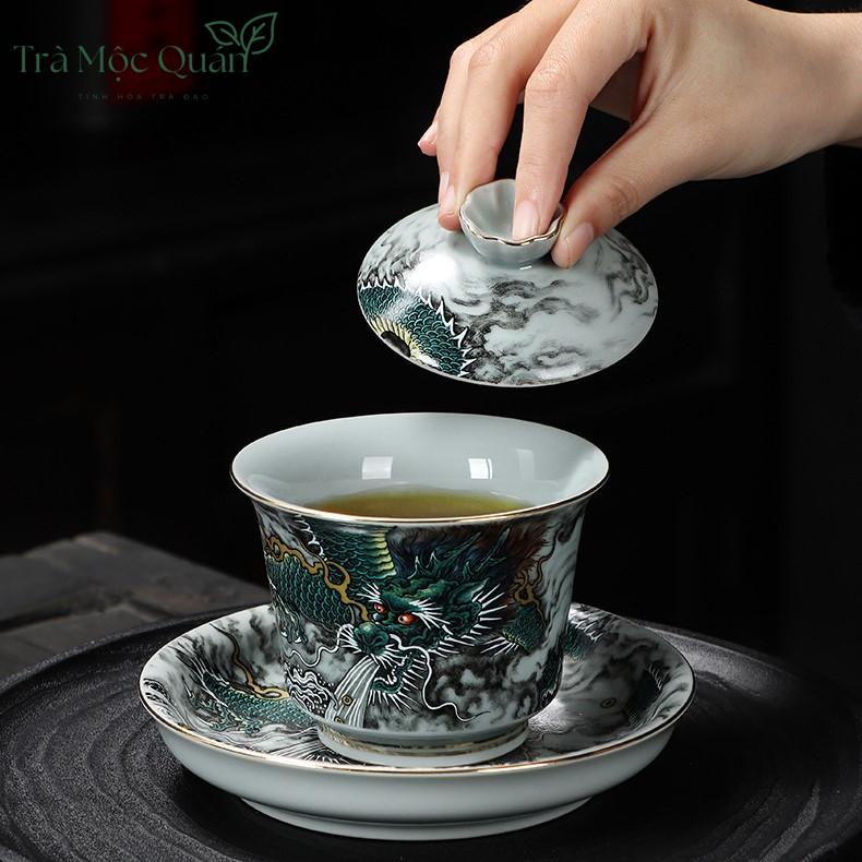 Chén Khải Pha Trà Thanh Long Sứ Tráng Men 220ml CK56