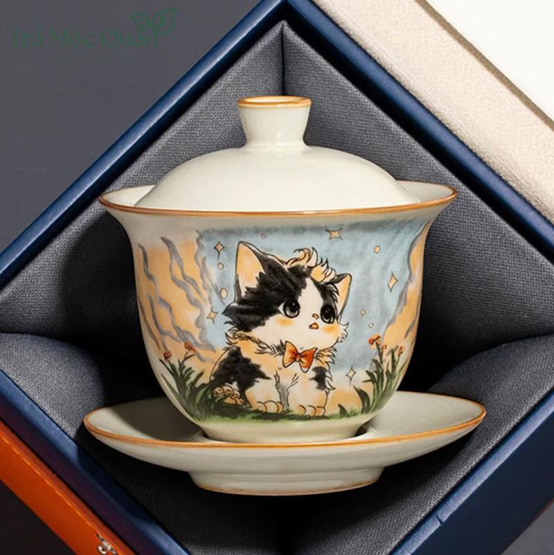 Chén Khải Sứ Cảnh Đức Vẽ Mèo Dễ Thương 160ml CK53