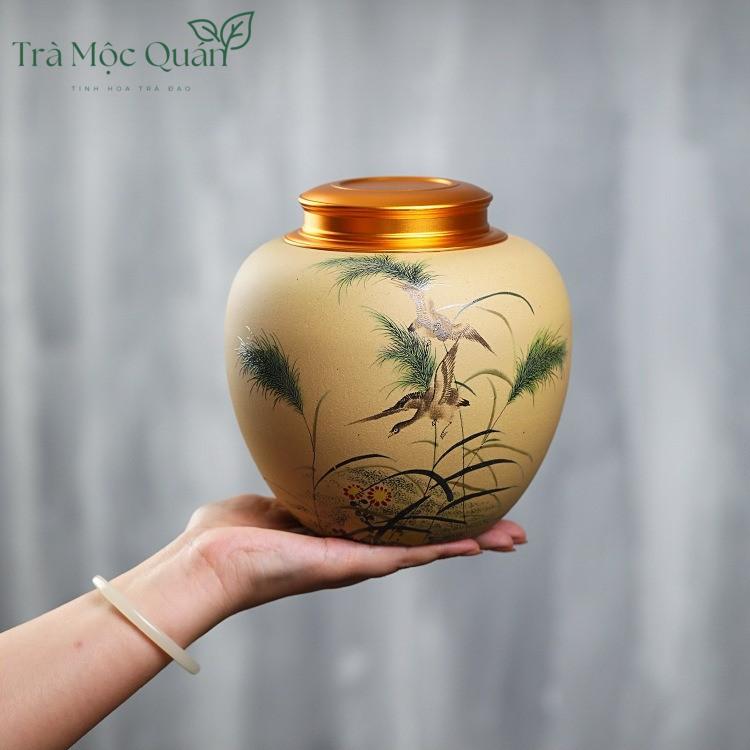 Hũ Đựng Trà Gốm Tử Sa Nghi Hưng Nắp Đồng Cao Cấp HDT007