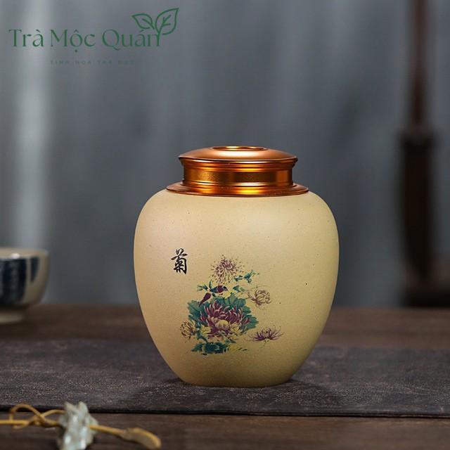 Hũ Đựng Trà Gốm Tử Sa Nghi Hưng Nắp Đồng Cao Cấp HDT007
