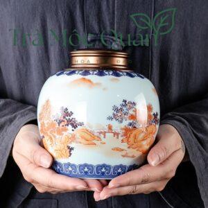 Hũ Trà Cảnh Đức Vẽ Sơn Thủy Hữu Tình HDT005