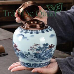 Hũ Trà Cảnh Đức Vẽ Sơn Thủy Hữu Tình HDT005