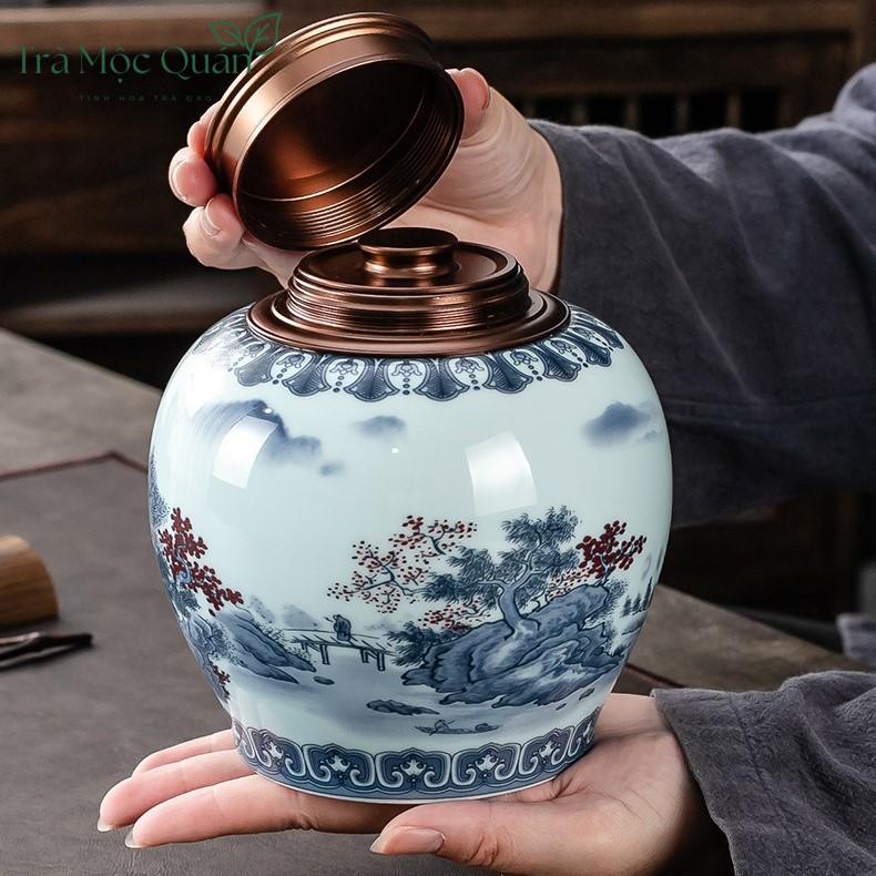 Hũ Trà Cảnh Đức Vẽ Sơn Thủy Hữu Tình HDT005