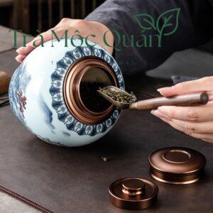 Hũ Trà Cảnh Đức Vẽ Sơn Thủy Hữu Tình HDT005