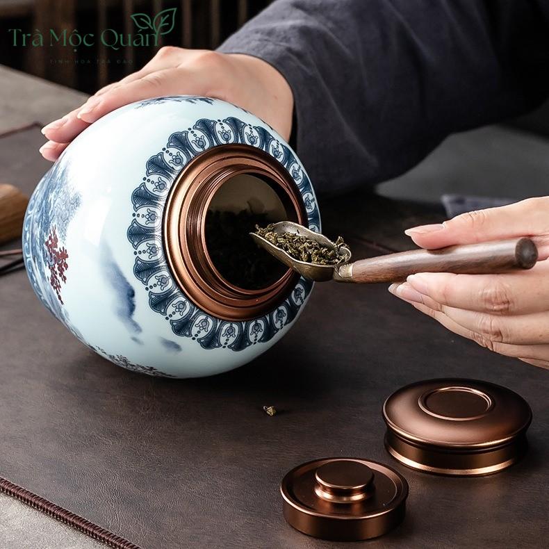Hũ Trà Cảnh Đức Vẽ Sơn Thủy Hữu Tình HDT005