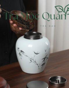 Hũ Trà Sứ Cảnh Đức Vẽ Sơn Thuỷ HDT001