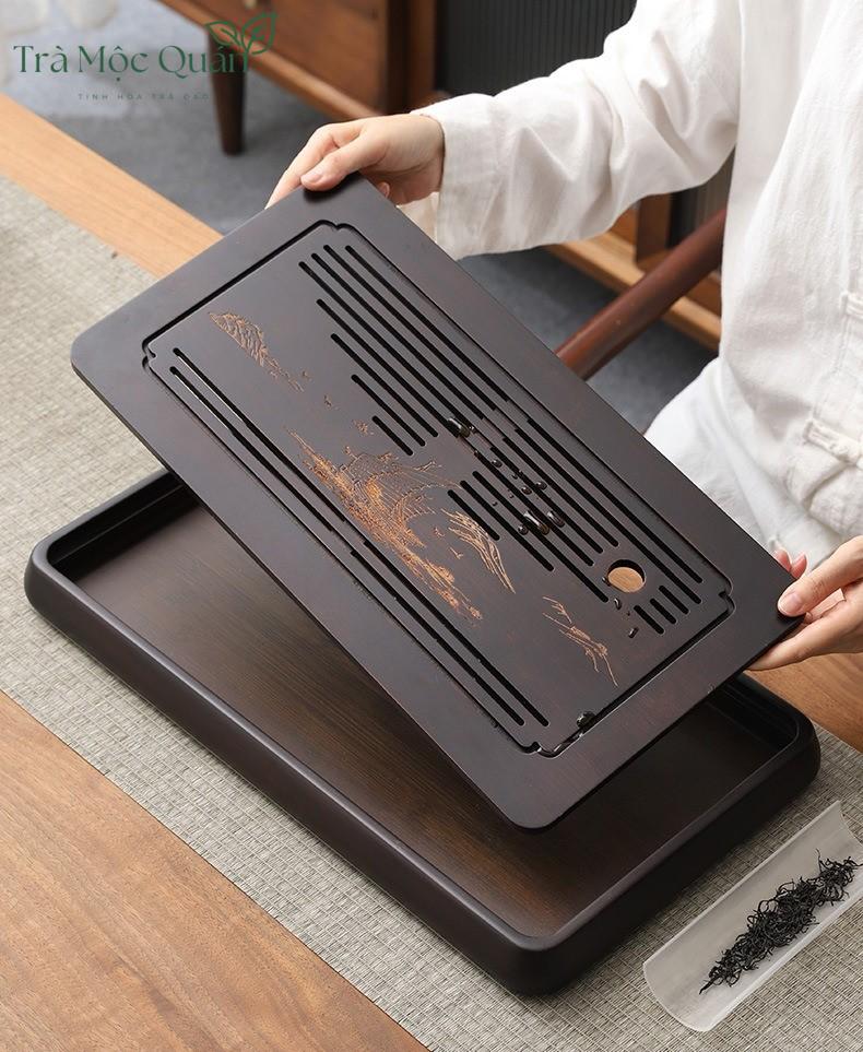 Khay Trà Đạo Tre Tự Nhiên Có Khoang Thoát Nước KT52