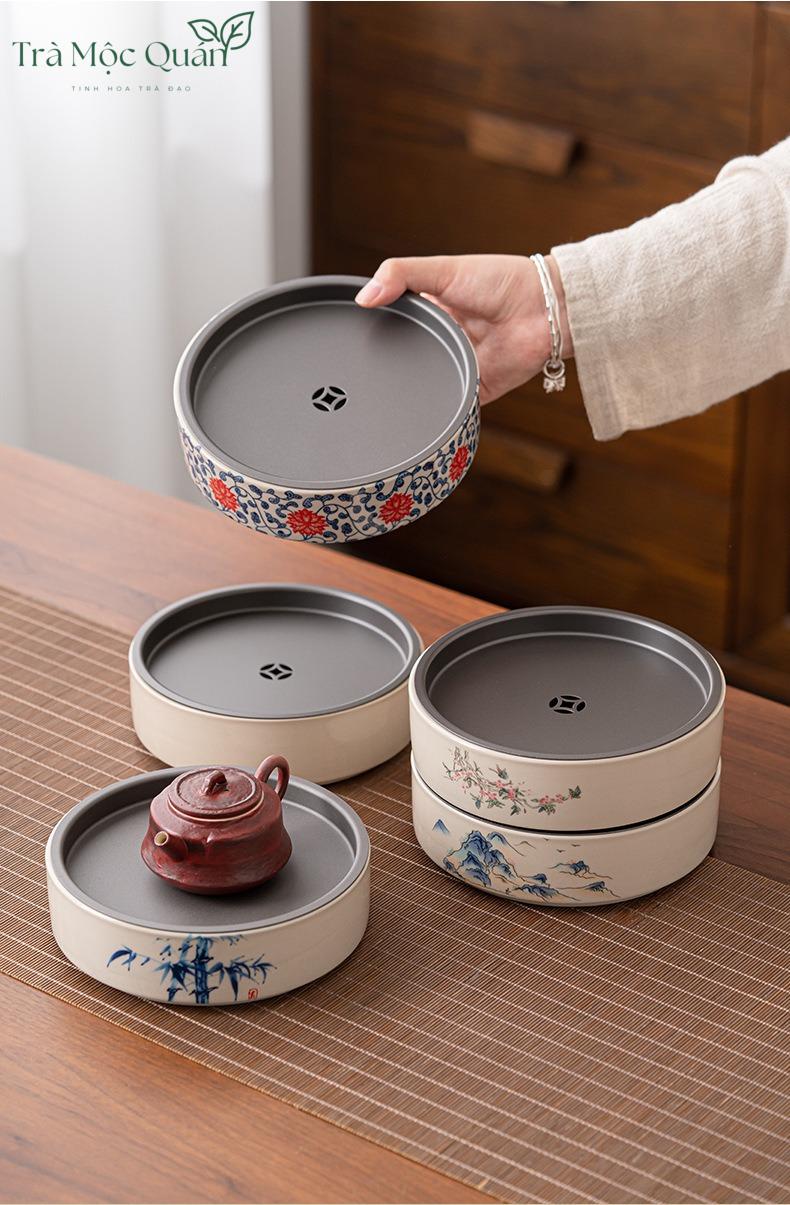 Thuyền Trà Gốm Sứ Có Khay Chứa Nước Tiện Dụng KT55