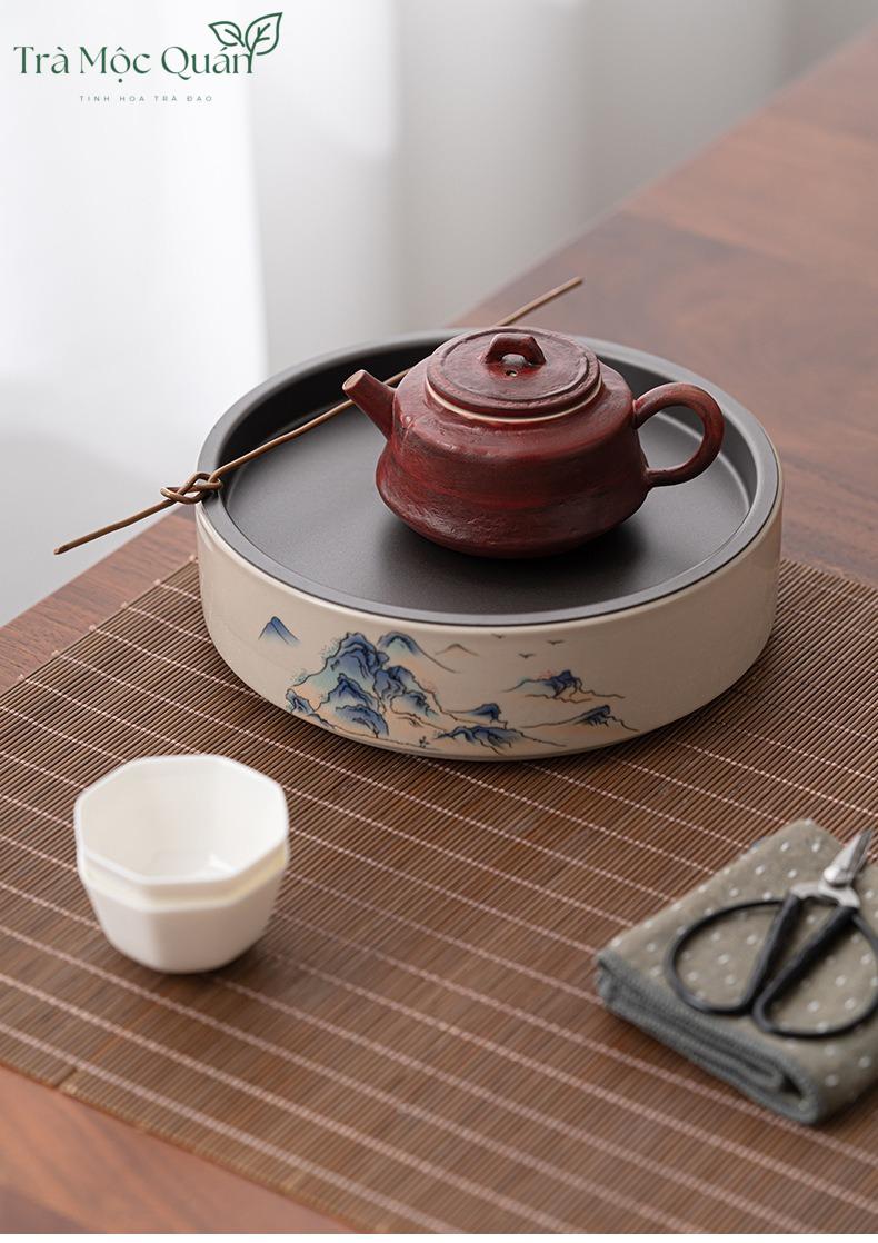 Thuyền Trà Gốm Sứ Có Khay Chứa Nước Tiện Dụng KT55