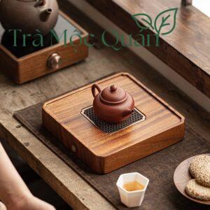 Thuyền Trà Vuông Gỗ Óc Chó KT58