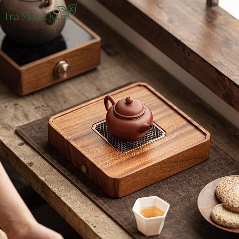 Thuyền Trà Vuông Gỗ Óc Chó KT58