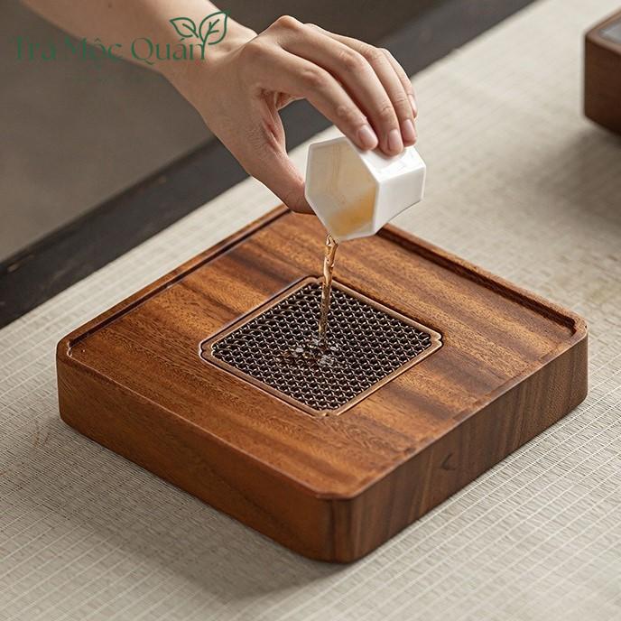 Thuyền Trà Vuông Gỗ Óc Chó KT58
