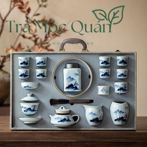 Bộ Ấm Chén Sứ Thanh Hoa Họa Tiết Sơn Thủy BAT15