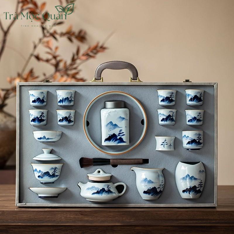Bộ Ấm Chén Sứ Thanh Hoa Họa Tiết Sơn Thủy BAT15