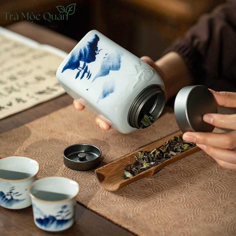 Bộ Ấm Chén Sứ Thanh Hoa Họa Tiết Sơn Thủy BAT15