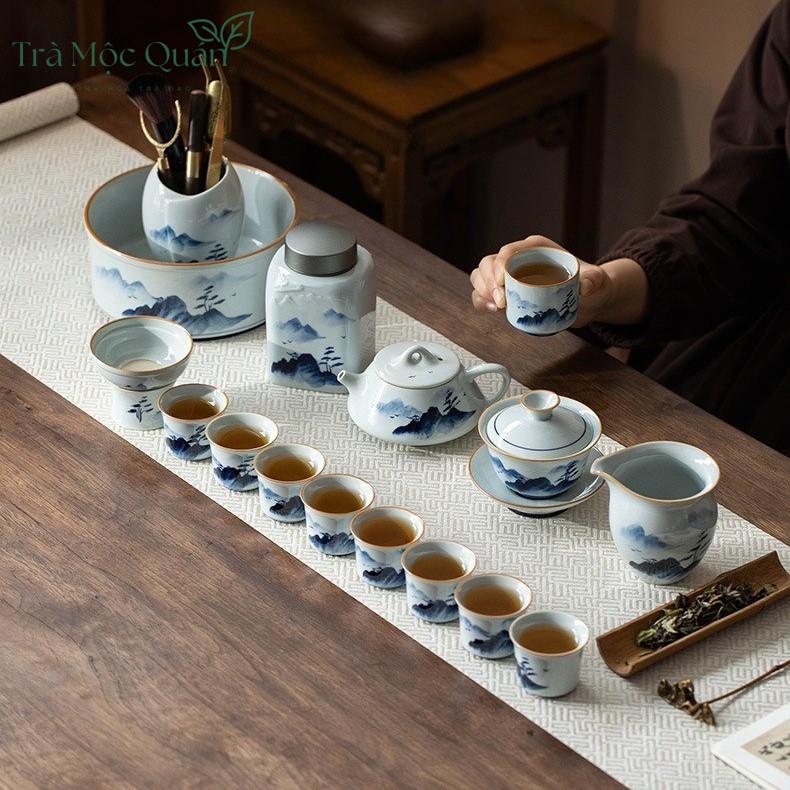 Bộ Ấm Chén Sứ Thanh Hoa Họa Tiết Sơn Thủy BAT15