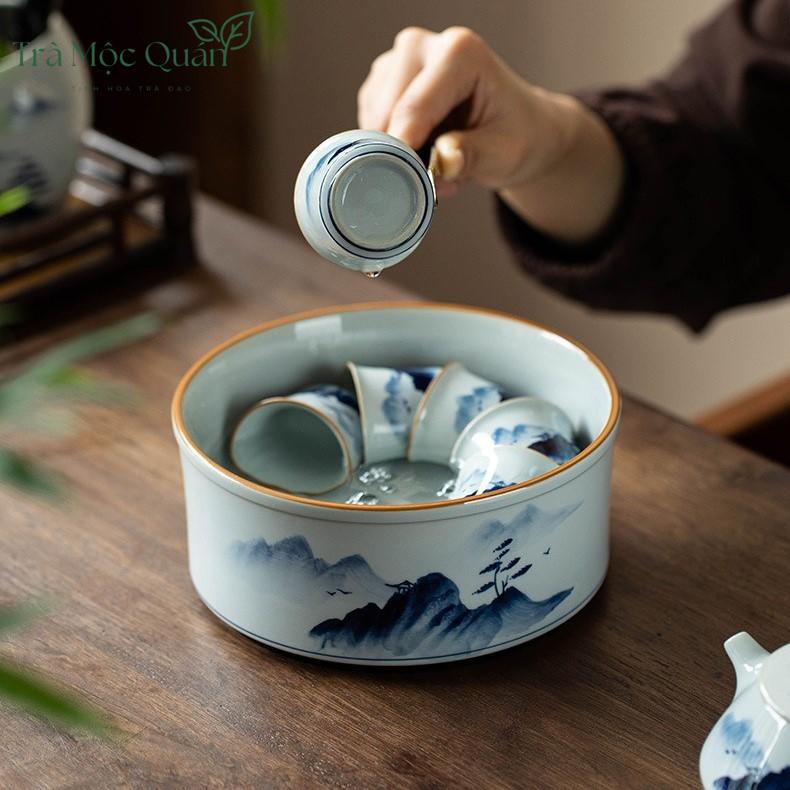 Bộ Ấm Chén Sứ Thanh Hoa Họa Tiết Sơn Thủy BAT15
