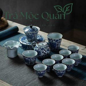 Bộ Ấm Chén Trà Sứ Họa Tiết Hoa Dây BAT18