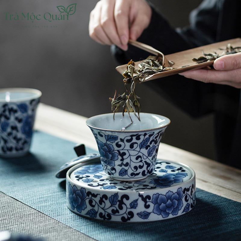 Bộ Ấm Chén Trà Sứ Họa Tiết Hoa Dây BAT18