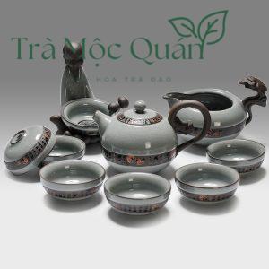 Bộ Ấm Chén Trà Sứ Men Rạn Hoài Cổ BAT17