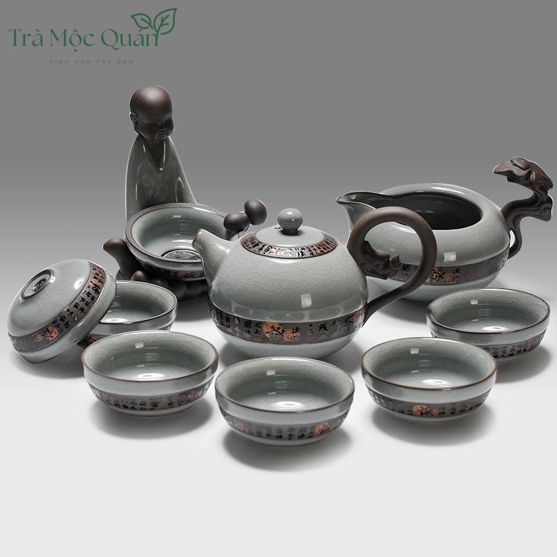 Bộ Ấm Chén Trà Sứ Men Rạn Hoài Cổ BAT17