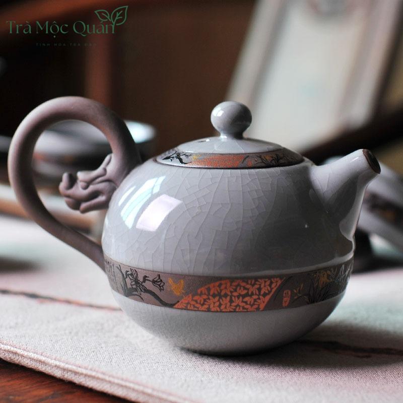 Bộ Ấm Chén Trà Sứ Men Rạn Hoài Cổ BAT17