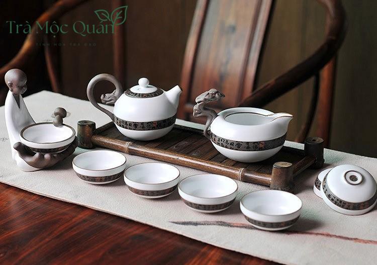 Bộ Ấm Chén Trà Sứ Men Rạn Hoài Cổ BAT17