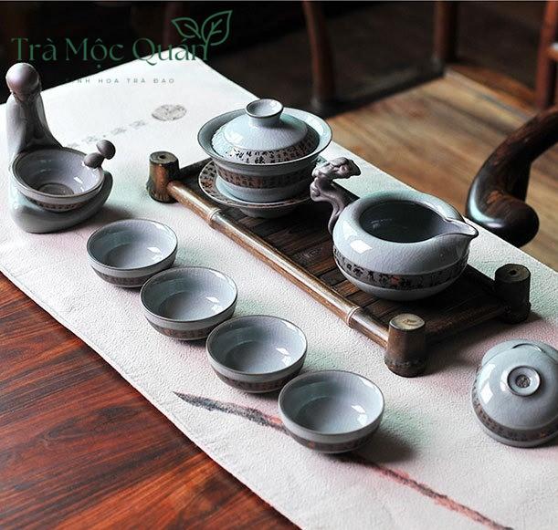 Bộ Ấm Chén Trà Sứ Men Rạn Hoài Cổ BAT17