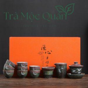 Bộ Ấm Trà Gốm Họa Tiết Tiên Hạc BAT23