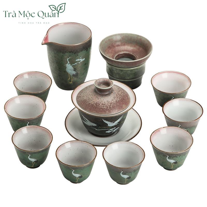 Bộ Ấm Trà Gốm Họa Tiết Tiên Hạc BAT23