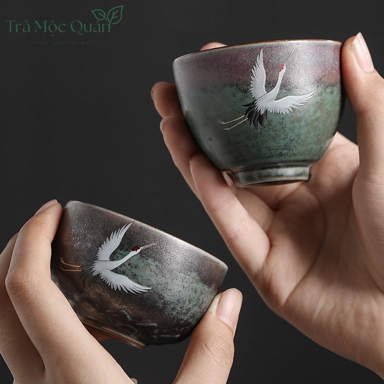 Bộ Ấm Trà Gốm Họa Tiết Tiên Hạc BAT23
